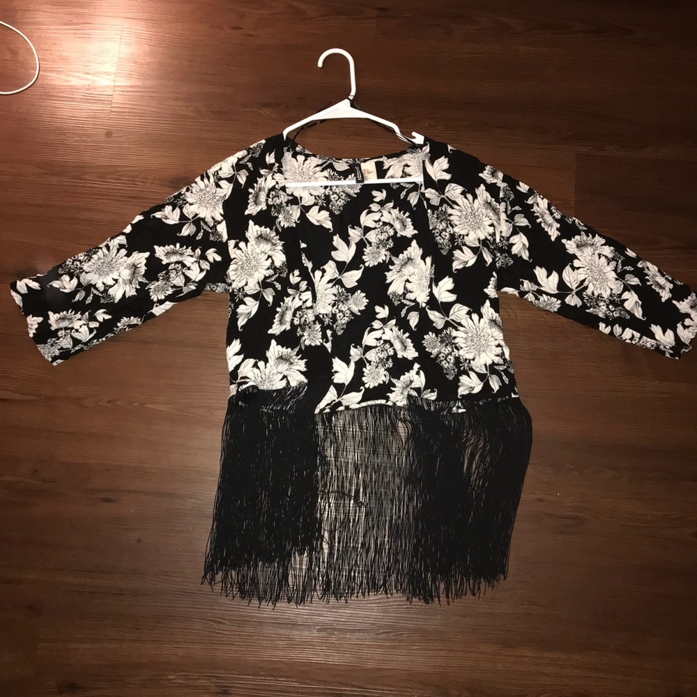 Fringe floral kimono cardigan